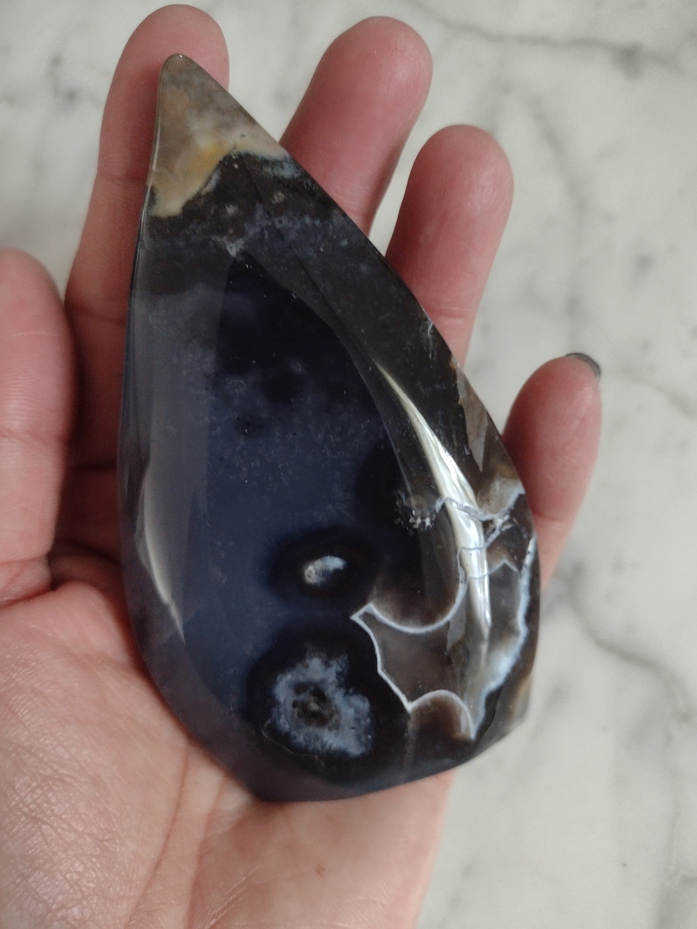 Polished Black and Brown Volcano Agate Teardrop Agate Decorative Accent